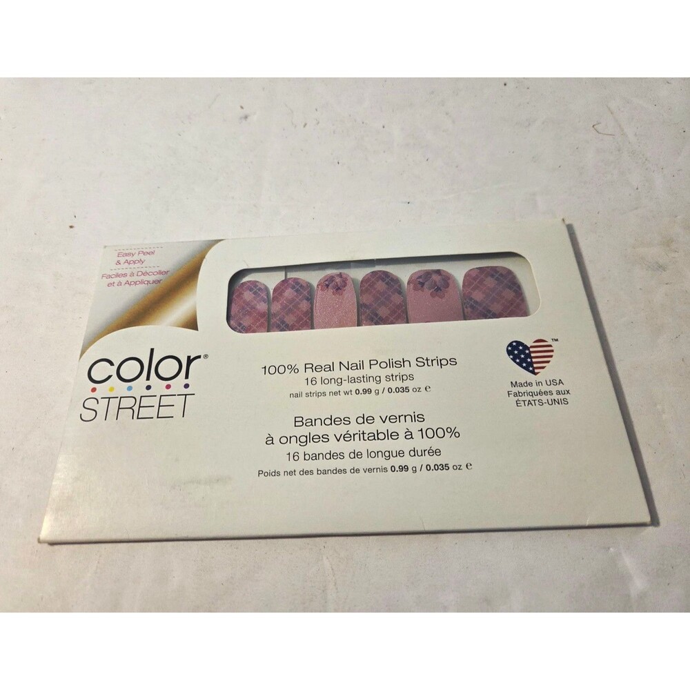 Color Street Press-On Nail Polish Strips Purple Pink Glitter Floral Spring Fling